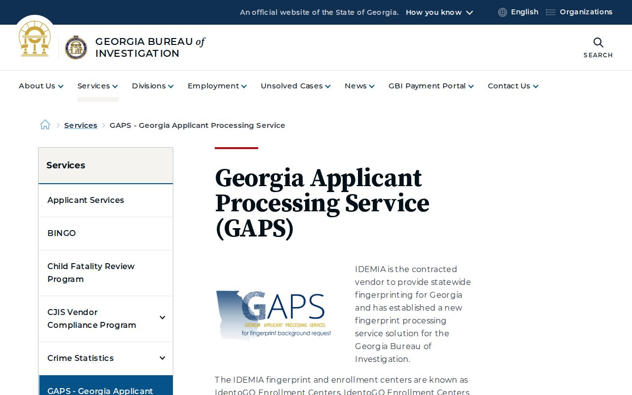 Fairmount criminal history fingerprint check instructions through GBI GAPS