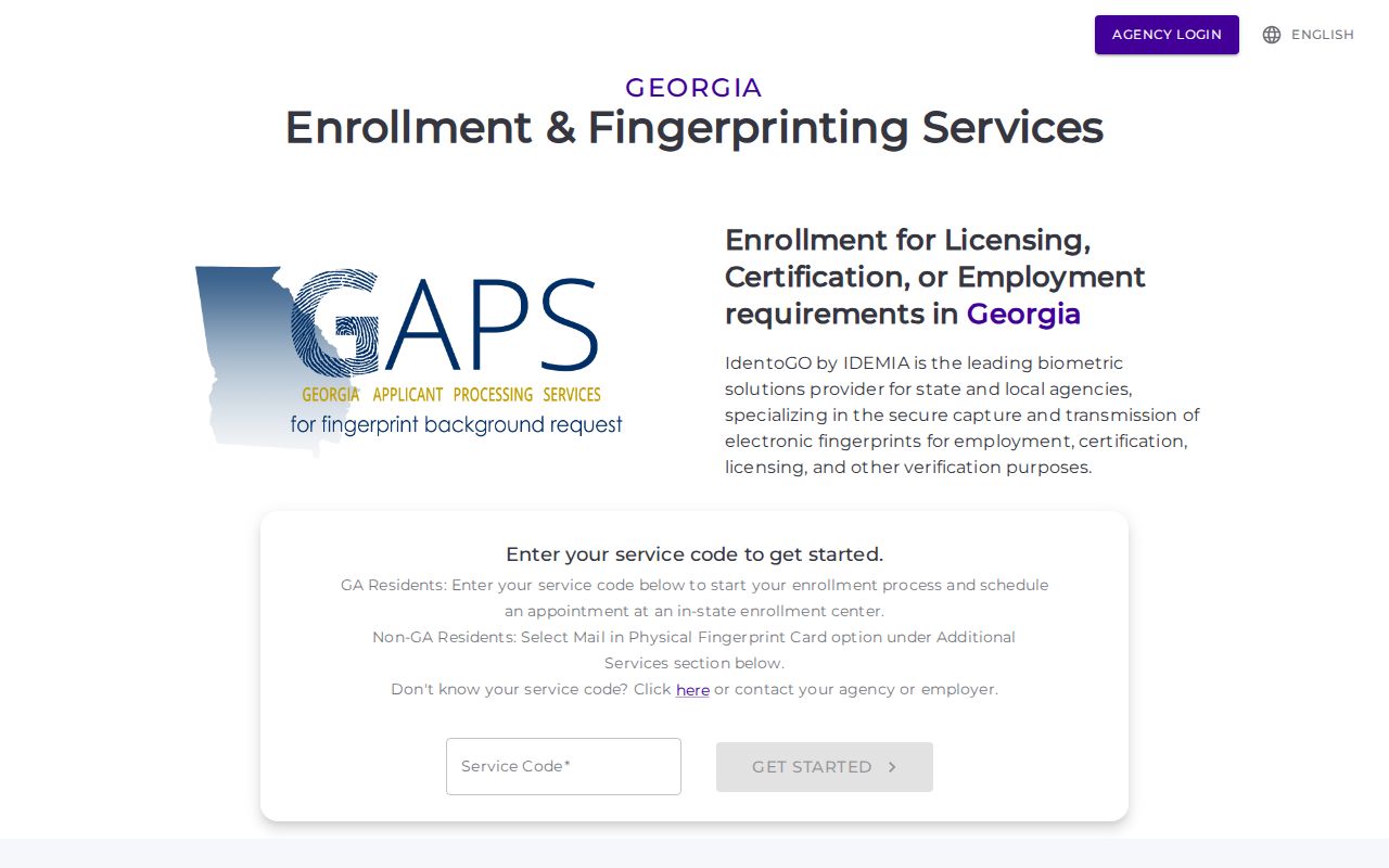 Fairmount criminal records fingerprint enrollment through Georgia IdentoGO