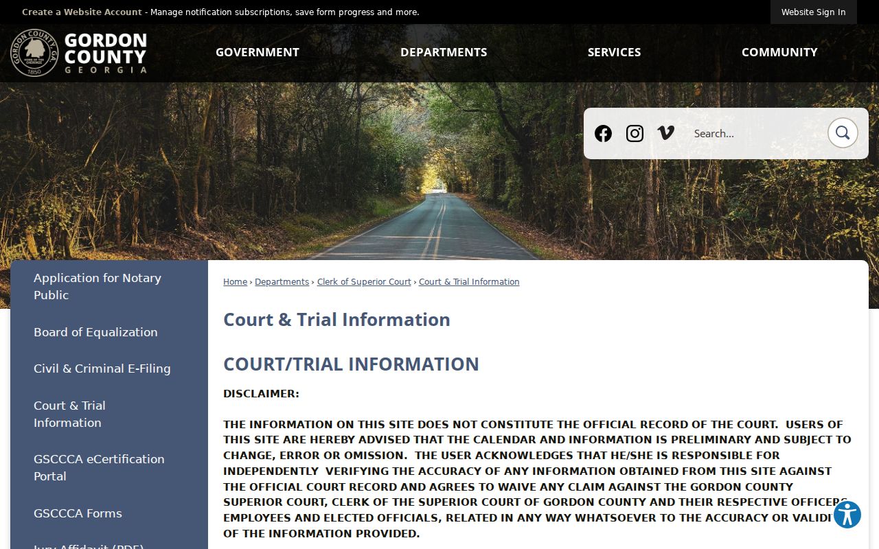 Gordon County criminal court case calendar and trial information