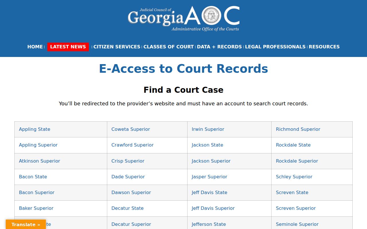 Gordon County criminal court record access through Georgia courts